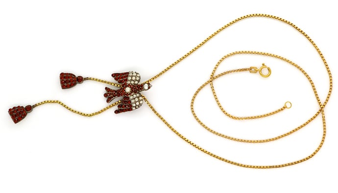 Foto 1 - Antike Taube mit Granaten und Perlen als tolles Collier, S1519