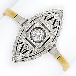 Foto 1 - Art Deco Ring Schiffchenform 0,05ct Diamant-Gold-Platin, S4791